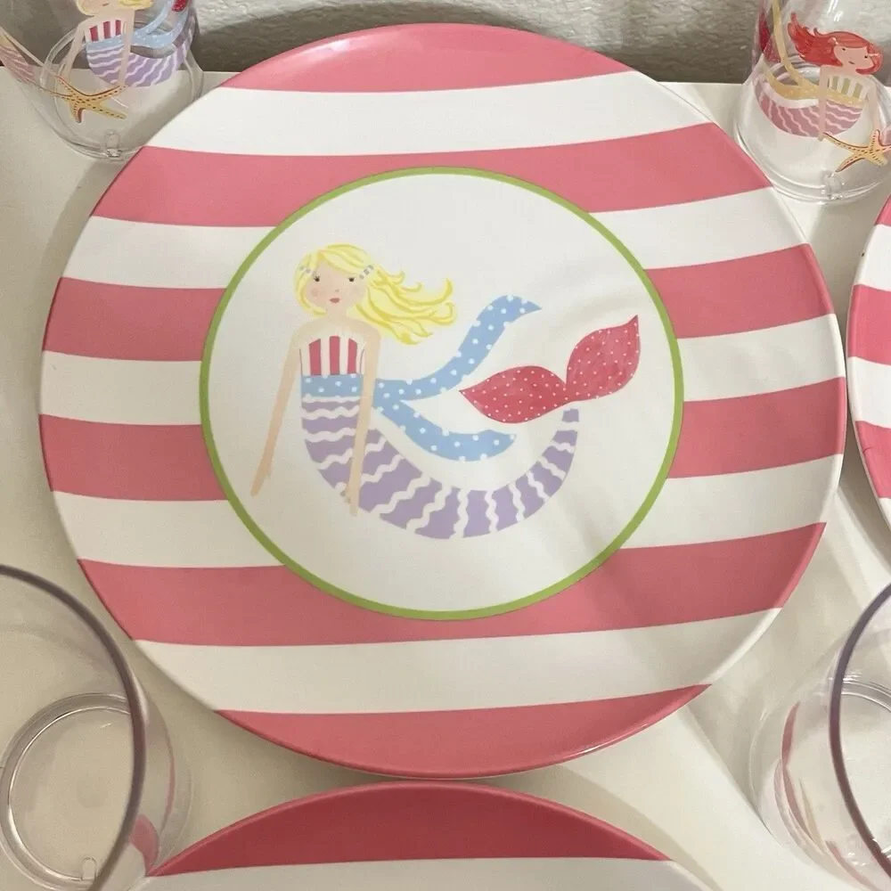 Pottery Barn Kids Mermaid Melamine Plates and Cups Lot